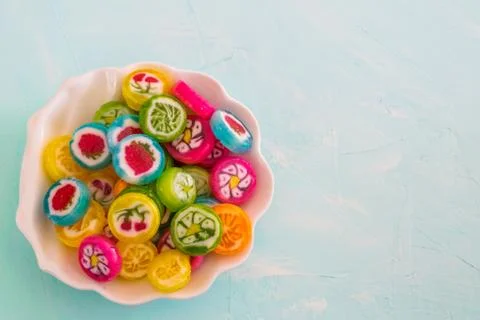 Colorful fruit candy sweets close up. Stock Photos