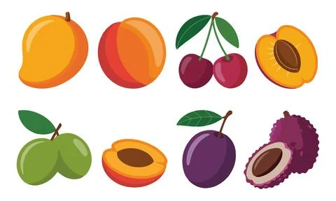 Colorful fruit collection flat style natural food vector illustration イラスト素材