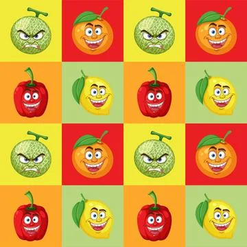 Colorful Fruit Faces Pattern Stock Illustration
