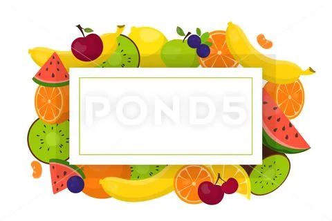 Colorful fruit frame set. Collection of tropical background Stock Illustration