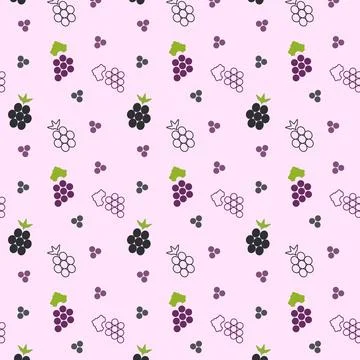 Colorful fruit icons pattern with grapes and berries on pink background Stock Illustration