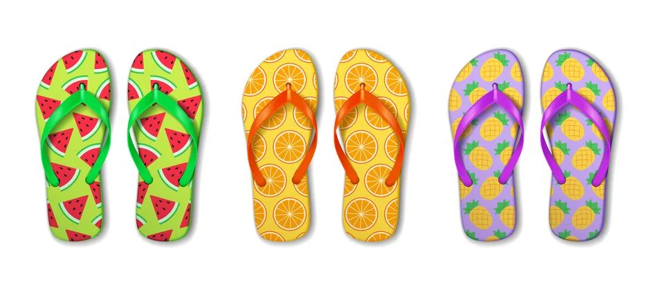 Colorful fruit pattern flipflops ideal for summer Illustrazione stock