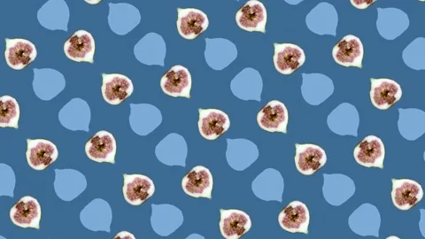Colorful fruit pattern of fresh figs on blue background. Seamless pattern with Stock Footage 167484951