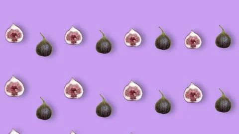 Colorful fruit pattern of fresh figs on purple background with shadows. Seamless Stock Footage 167485973