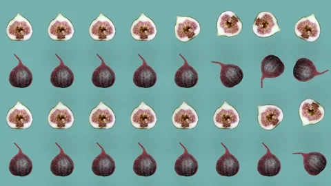 Colorful fruit pattern of fresh figs on green background. Seamless pattern with Stock Footage 167486175