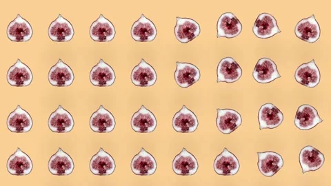 Colorful fruit pattern of fresh figs on orange background. Seamless pattern with Stock Footage 167486550