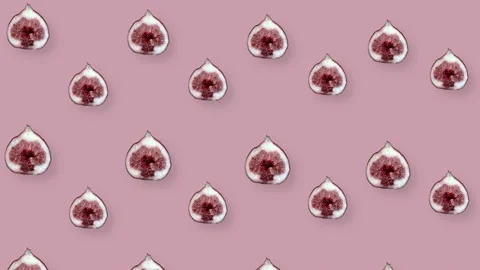 Colorful fruit pattern of fresh figs on pink background with shadows. Seamless Stock Footage 167486797