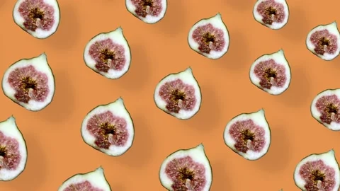 Colorful fruit pattern of fresh figs on orange background with shadows. Seamless Video stock 167488002