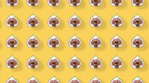 Colorful fruit pattern of fresh figs on orange background with shadows. Seamless Stock Footage 167488178