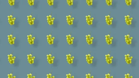 Colorful fruit pattern of fresh grapes. Seamless pattern with grape. Top view Stock Footage 167486914