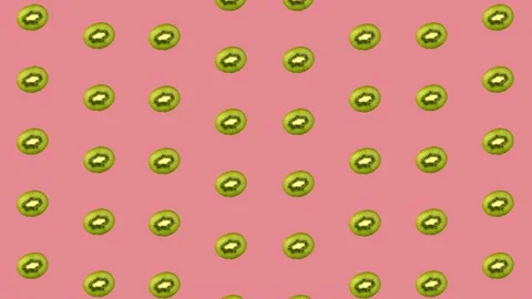 Colorful fruit pattern of fresh kiwi on pink background. Seamless pattern with Stock Footage 167484345