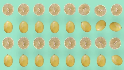 Colorful fruit pattern of fresh lemons. Seamless pattern with lemon slices. Pop Stock Footage 167477894