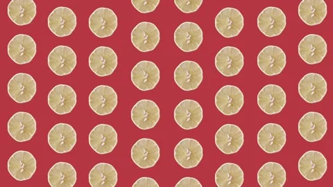 Colorful fruit pattern of fresh lemons on red background. Seamless pattern with Stock Footage 167484623