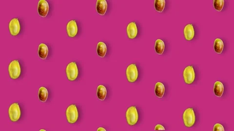 Colorful fruit pattern of fresh mango on pink background. Seamless pattern with Stock Footage 167476960