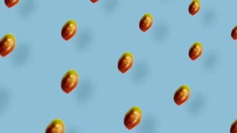Colorful fruit pattern of fresh mango on blue background with shadows. Seamless Stock Footage 167486156