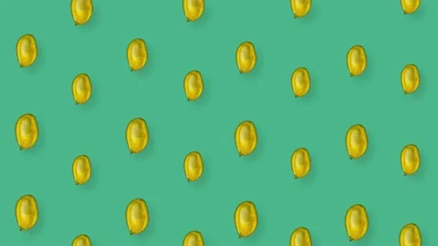 Colorful fruit pattern of fresh mango on green background. Seamless pattern with Stock Footage 167486230