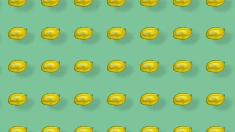 Colorful fruit pattern of fresh mango on green background with shadows. Seamless Stock Footage 167486857