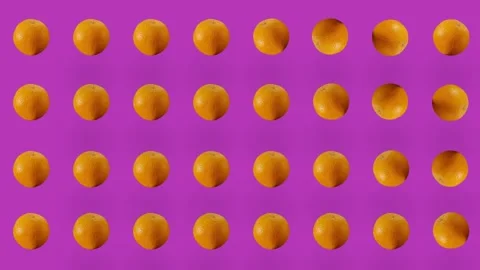 Colorful fruit pattern of fresh orange on purple background. Seamless pattern Stock Footage 167485563