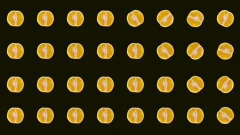 Colorful fruit pattern of fresh orange on black background. Seamless pattern Stock Footage 167485740