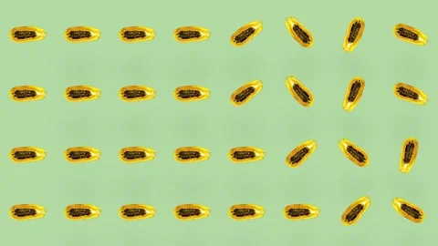 Colorful fruit pattern of fresh papaya on green background. Seamless pattern Stock Footage 167485654