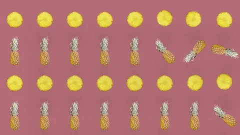 Colorful fruit pattern of fresh pineapple on pink background. Seamless pattern Stock Footage 167477700