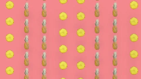 Colorful fruit pattern of fresh pineapple on pink background. Seamless pattern Stock Footage 167484523