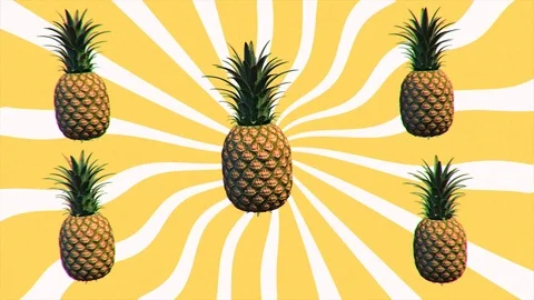 Colorful fruit pattern of fresh pineapples on pink background. From top view Stock Footage 124672330