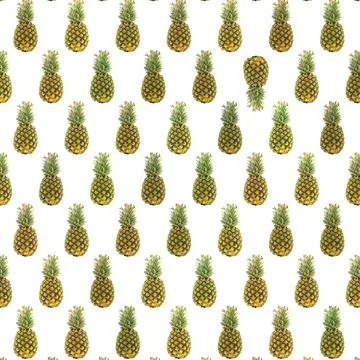 Colorful fruit pattern of fresh pineapples on a white . View from above Stock Photos