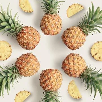 Colorful fruit pattern of fresh pineapples Stock Photos