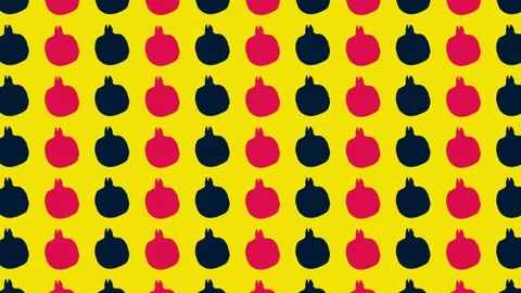 Colorful fruit pattern of fresh pink and black pomegranates on yellow background Video stock 167486587