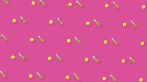 Colorful fruit pattern of fresh rotating pineapples. Seamless pattern with Stock Footage 167474883