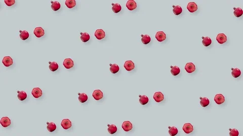 Colorful fruit pattern of fresh rotating pomegranates. Seamless pattern with Stock Footage 167475058