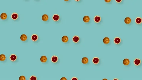 Colorful fruit pattern of fresh rotating grapefruits on blue background Stock Footage 167475375