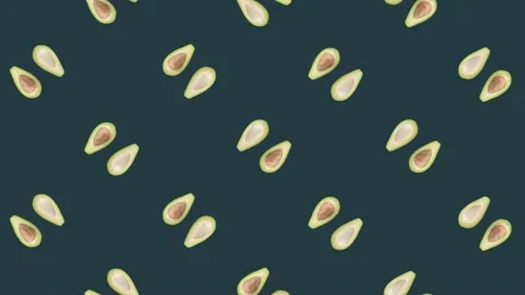 Colorful fruit pattern of fresh rotating avocados. Seamless pattern with avocado Video stock 167479715