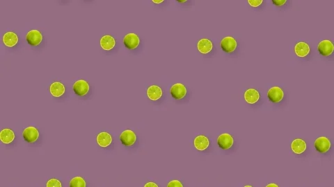 Colorful fruit pattern of fresh rotating green limes. Seamless pattern with lime Stock Footage 167484213
