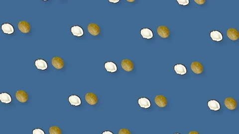 Colorful fruit pattern of fresh rotating coconuts. Seamless pattern with coconut Stockbeeldmateriaal 167484243