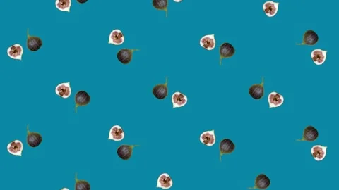 Colorful fruit pattern of fresh rotating figs. Seamless pattern with fig sliced Stock Footage 167488648