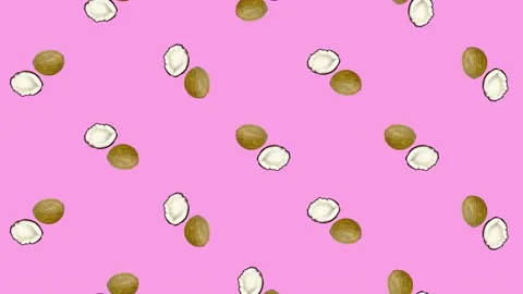 Colorful fruit pattern of fresh rotating coconuts. Seamless pattern with coconut Stockbeeldmateriaal 167488719