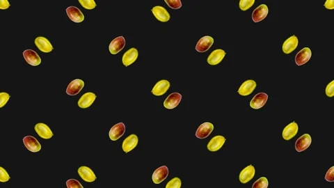 Colorful fruit pattern of fresh rotating mango on black background. Seamless Stock Footage 167489053