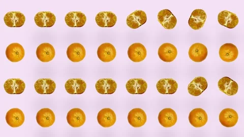 Colorful fruit pattern of fresh tangerines on pink background. Seamless pattern Stock Footage 167486009
