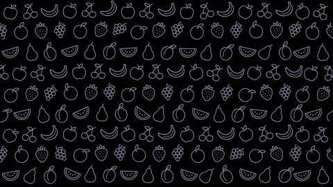 Colorful Fruit Pattern Illustration with Line Art Design Stock Footage 320815532