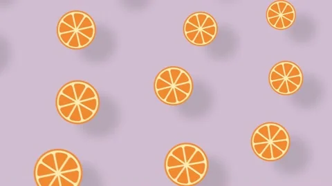 Colorful fruit pattern of orange slices on pastel pink background with shadows Video stock 169242673