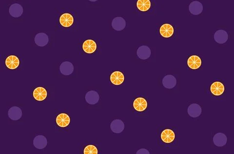 Colorful fruit pattern of orange slices on violet background. Seamless pattern Stock Illustration