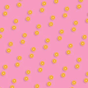 Colorful fruit pattern of orange slices on pink background. Seamless pattern Stock Illustration