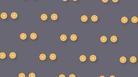 Colorful fruit pattern of rotating orange slices on grey background. Seamless Stock Footage 169239826