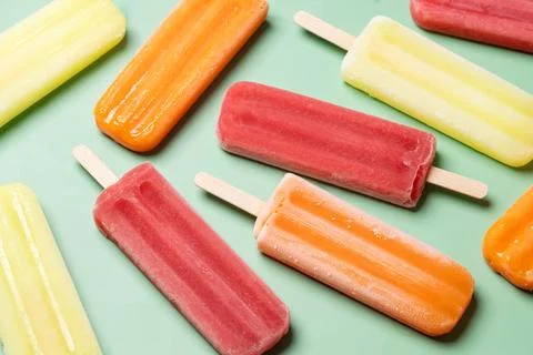 Colorful fruit popsicles Stock Photos