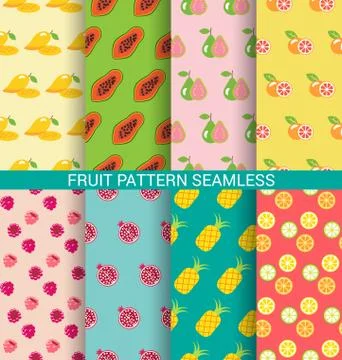 Colorful fruit seamless pattern set Stock Illustration