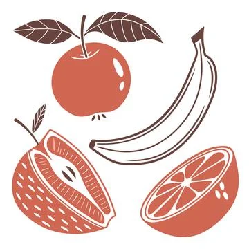 Colorful Fruit Shapes Flat Vector Illustration Collection Stock Illustration