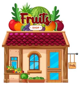 Colorful Fruit Shop Storefront Vector Illustration Stock Illustration