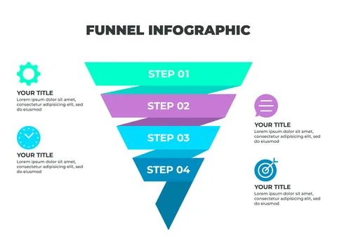 Colorful Funnel Process Infographic Representing Customer Journey from Awar.. 스톡 일러스트